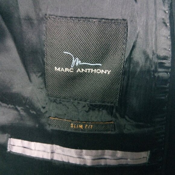 Marc Anthony Slim Fit 44R Wool Blend Stitched Lapel 2 Button Black Suit Jacket - Picture 8 of 11